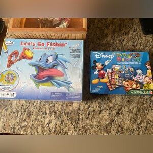 Let’s go fishing game and Disney dvd bingo game